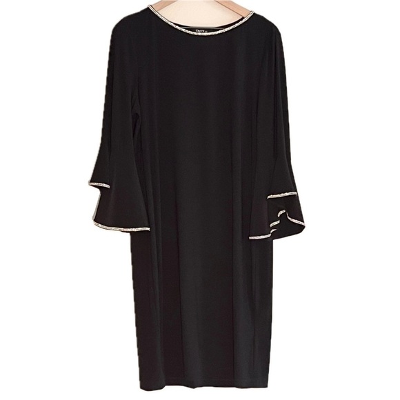 Onyx Dresses & Skirts - ONYX Nite Size 16 Black 3/4 Bell Sleeve Rhinestone Detail Formal Cocktail Dress